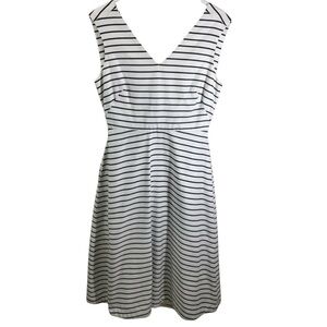 Kate Spade Cotton Stripe A-Line Dress Cut-Out Back White & Navy